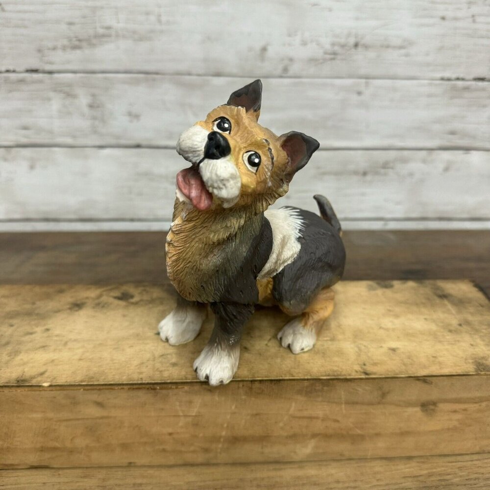 Vintage Brown Tan and White Fox Terrier Resin Figurine